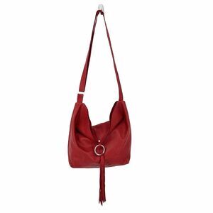 Mayko Leather Hobo Raw Handbag Crossbody Red Tassel Minimalist